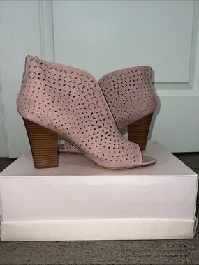 JustFab Blush Pink Perforated Peep-Toe Booties